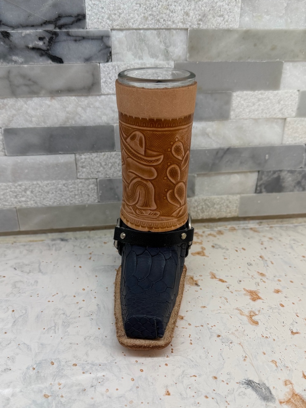 Mexican Boot Handcrafted Leather Shot Glass Holder